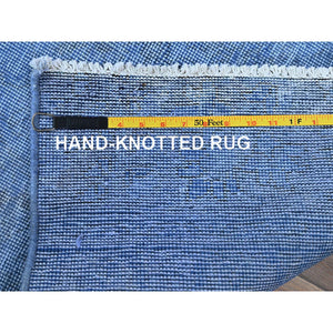 2'6"x9'10" Berry Blue, Overdyed Vintage Persian Tabriz, Worn and Distressed, Sides and Ends Professionally Secured, Sheared Low, Hand Knotted, 100% Wool, Fragment, Runner, Oriental Rug Sh945 FWR5670