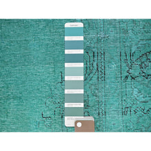 Load image into Gallery viewer, 2&#39;3&quot;x7&#39;5&quot; Wasabi Green, Overdyed Vintage Persian Tabriz with Distinct Abrash, Worn and Distressed, Sides and Ends Professionally Secured, Shaved Low, Hand Knotted, 100% Wool, Fragment, Narrow Runner, Oriental Rug Sh946 FWR5676