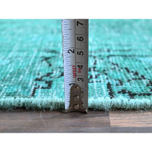Load image into Gallery viewer, 2&#39;3&quot;x7&#39;5&quot; Wasabi Green, Overdyed Vintage Persian Tabriz With Distinct Abrash, Worn And Distressed, Sides And Ends Professionally Secured, Shaved Low, Hand Knotted, 100% Wool, Fragment, Narrow Runner, Oriental Rug FWR5676