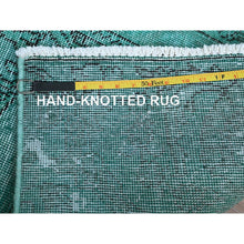 Load image into Gallery viewer, 2&#39;3&quot;x7&#39;5&quot; Wasabi Green, Overdyed Vintage Persian Tabriz With Distinct Abrash, Worn And Distressed, Sides And Ends Professionally Secured, Shaved Low, Hand Knotted, 100% Wool, Fragment, Narrow Runner, Oriental Rug FWR5676