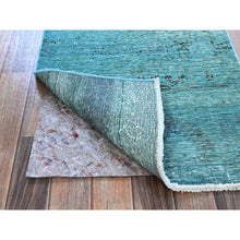 Load image into Gallery viewer, 2&#39;3&quot;x6&#39;1&quot; Turkish Blue, Overdyed Vintage Persian Tabriz, Worn and Distressed, Sides and Ends Professionally Secured, Shaved Down, Hand Knotted, 100% Wool, Fragment, Narrow Runner, Oriental Rug Sh948 FWR5688