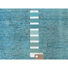 Load image into Gallery viewer, 2&#39;3&quot;x6&#39;1&quot; Turkish Blue, Overdyed Vintage Persian Tabriz, Worn and Distressed, Sides and Ends Professionally Secured, Shaved Down, Hand Knotted, 100% Wool, Fragment, Narrow Runner, Oriental Rug Sh948 FWR5688