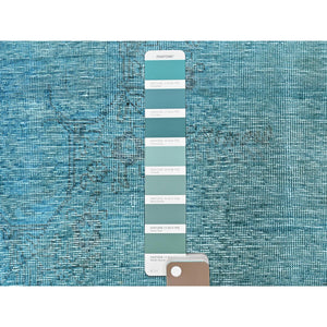 2'3"x6'1" Turkish Blue, Overdyed Vintage Persian Tabriz, Worn and Distressed, Sides and Ends Professionally Secured, Shaved Down, Hand Knotted, 100% Wool, Fragment, Narrow Runner, Oriental Rug Sh948 FWR5688