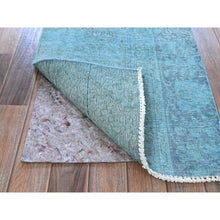 Load image into Gallery viewer, 2&#39;x3&#39;2&quot; Sky Blue, Overdyed Vintage Persian Tabriz, Worn And Distressed, Sides And Ends Professionally Secured, Shaved Down, Hand Knotted, Pure Wool, Fragment, Mat, Oriental Rug FWR5706