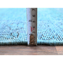 Load image into Gallery viewer, 2&#39;x3&#39;2&quot; Sky Blue, Overdyed Vintage Persian Tabriz, Worn and Distressed, Sides and Ends Professionally Secured, Shaved Down, Hand Knotted, Pure Wool, Fragment, Mat, Oriental Rug FWR5706