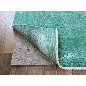 2'3'x4'6" Bottle Green, Overdyed Vintage Persian Tabriz, Worn and Distressed, Sides and Ends Professionally Secured, Shaved Down, Hand Knotted, 100% Wool, Fragment, Mat, Oriental Rug Sh955 FWR5730