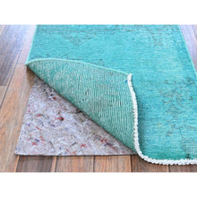 Load image into Gallery viewer, 2&#39;x3&#39;6&quot; Aqua Blue, Overdyed Vintage Persian Tabriz, Worn And Distressed, Sides And Ends Professionally Secured, Cropped Thin, Hand Knotted, 100% Wool, Fragment, Mat, Oriental Rug FWR5742