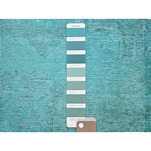 2'x3'6" Aqua Blue, Overdyed Vintage Persian Tabriz, Worn And Distressed, Sides And Ends Professionally Secured, Cropped Thin, Hand Knotted, 100% Wool, Fragment, Mat, Oriental Rug FWR5742