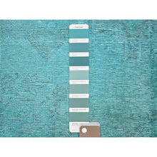 Load image into Gallery viewer, 2&#39;x3&#39;6&quot; Aqua Blue, Overdyed Vintage Persian Tabriz, Worn And Distressed, Sides And Ends Professionally Secured, Cropped Thin, Hand Knotted, 100% Wool, Fragment, Mat, Oriental Rug FWR5742
