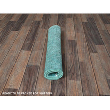 Load image into Gallery viewer, 2&#39;x3&#39;6&quot; Aqua Blue, Overdyed Vintage Persian Tabriz, Worn And Distressed, Sides And Ends Professionally Secured, Cropped Thin, Hand Knotted, 100% Wool, Fragment, Mat, Oriental Rug FWR5742