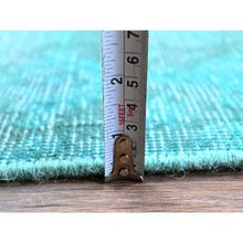 Load image into Gallery viewer, 2&#39;x3&#39;6&quot; Aqua Blue, Overdyed Vintage Persian Tabriz, Worn And Distressed, Sides And Ends Professionally Secured, Cropped Thin, Hand Knotted, 100% Wool, Fragment, Mat, Oriental Rug FWR5742