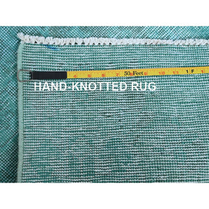 2'x3'6" Aqua Blue, Overdyed Vintage Persian Tabriz, Worn And Distressed, Sides And Ends Professionally Secured, Cropped Thin, Hand Knotted, 100% Wool, Fragment, Mat, Oriental Rug FWR5742