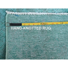 Load image into Gallery viewer, 2&#39;x3&#39;6&quot; Aqua Blue, Overdyed Vintage Persian Tabriz, Worn And Distressed, Sides And Ends Professionally Secured, Cropped Thin, Hand Knotted, 100% Wool, Fragment, Mat, Oriental Rug FWR5742