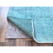 Load image into Gallery viewer, 3&#39;1&quot;x5&#39;1&quot; Aqua Blue, Overdyed Vintage Persian Tabriz, Worn And Distressed, Sides And Ends Professionally Secured, Shaved Low, Hand Knotted, 100% Wool, Fragment, Oriental Rug FWR5820