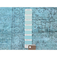 Load image into Gallery viewer, 3&#39;1&quot;x5&#39;1&quot; Aqua Blue, Overdyed Vintage Persian Tabriz, Worn And Distressed, Sides And Ends Professionally Secured, Shaved Low, Hand Knotted, 100% Wool, Fragment, Oriental Rug FWR5820