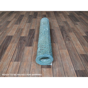 3'1"x5'1" Aqua Blue, Overdyed Vintage Persian Tabriz, Worn And Distressed, Sides And Ends Professionally Secured, Shaved Low, Hand Knotted, 100% Wool, Fragment, Oriental Rug FWR5820
