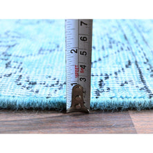 Load image into Gallery viewer, 3&#39;1&quot;x5&#39;1&quot; Aqua Blue, Overdyed Vintage Persian Tabriz, Worn And Distressed, Sides And Ends Professionally Secured, Shaved Low, Hand Knotted, 100% Wool, Fragment, Oriental Rug FWR5820