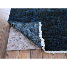 Load image into Gallery viewer, 2&#39;6&quot;x11&#39; Yale Blue, Overdyed Vintage Persian Tabriz, Worn And Distressed, Sides And Ends Professionally Secured, Sheared Low, Hand Knotted, 100% Wool, Fragment, Narrow Runner, Oriental Rug FWR5826