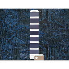 Load image into Gallery viewer, 2&#39;6&quot;x11&#39; Yale Blue, Overdyed Vintage Persian Tabriz, Worn And Distressed, Sides And Ends Professionally Secured, Sheared Low, Hand Knotted, 100% Wool, Fragment, Narrow Runner, Oriental Rug FWR5826