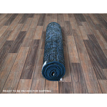 Load image into Gallery viewer, 2&#39;6&quot;x11&#39; Yale Blue, Overdyed Vintage Persian Tabriz, Worn And Distressed, Sides And Ends Professionally Secured, Sheared Low, Hand Knotted, 100% Wool, Fragment, Narrow Runner, Oriental Rug FWR5826