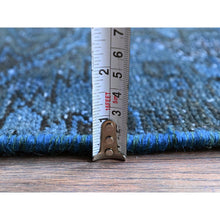 Load image into Gallery viewer, 2&#39;6&quot;x11&#39; Yale Blue, Overdyed Vintage Persian Tabriz, Worn And Distressed, Sides And Ends Professionally Secured, Sheared Low, Hand Knotted, 100% Wool, Fragment, Narrow Runner, Oriental Rug FWR5826