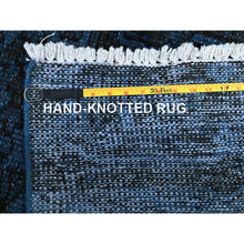 Load image into Gallery viewer, 2&#39;6&quot;x11&#39; Yale Blue, Overdyed Vintage Persian Tabriz, Worn And Distressed, Sides And Ends Professionally Secured, Sheared Low, Hand Knotted, 100% Wool, Fragment, Narrow Runner, Oriental Rug FWR5826