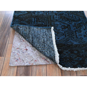 2'3"x11' Midnight Blue, Overdyed Vintage Persian Tabriz, Worn And Distressed, Shaved Down, Sides And Ends Professionally Secured, Hand Knotted, 100% Wool, Fragment, Narrow Runner, Oriental Rug FWR5832