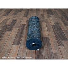 Load image into Gallery viewer, 2&#39;3&quot;x11&#39; Midnight Blue, Overdyed Vintage Persian Tabriz, Worn And Distressed, Shaved Down, Sides And Ends Professionally Secured, Hand Knotted, 100% Wool, Fragment, Narrow Runner, Oriental Rug FWR5832
