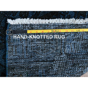 2'3"x11' Midnight Blue, Overdyed Vintage Persian Tabriz, Worn And Distressed, Shaved Down, Sides And Ends Professionally Secured, Hand Knotted, 100% Wool, Fragment, Narrow Runner, Oriental Rug FWR5832