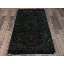 Load image into Gallery viewer, 2&#39;2&quot;x4&#39;2&quot; Wine Red, Overdyed Vintage Persian Lilahan with Geometric Pattern, Shaved Low, Zero Pile, Evenly Worn, Sides and Ends Professionally Secured, Clean, Hand Knotted, 100% Wool, Mat, Oriental Rug Sh975 FWR5850
