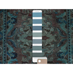 2'2"x4'2" Wine Red, Overdyed Vintage Persian Lilahan with Geometric Pattern, Shaved Low, Zero Pile, Evenly Worn, Sides and Ends Professionally Secured, Clean, Hand Knotted, 100% Wool, Mat, Oriental Rug Sh975 FWR5850