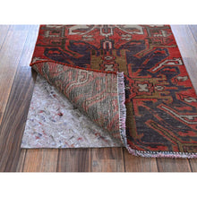 Load image into Gallery viewer, 2&#39;x3&#39;10&quot; Crimson Red, Vintage Northwest Persian with Eagle Kazak Design, Cropped Thin, Zero Pile, Sides and Ends Professionally Secured, Hand Knotted, 100% Wool, Fragment, Mat, Oriental Rug FWR5868