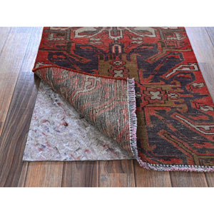 2'x3'10" Crimson Red, Vintage Northwest Persian with Eagle Kazak Design, Cropped Thin, Zero Pile, Sides and Ends Professionally Secured, Hand Knotted, 100% Wool, Fragment, Mat, Oriental Rug FWR5868