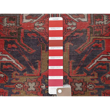 Load image into Gallery viewer, 2&#39;x3&#39;10&quot; Crimson Red, Vintage Northwest Persian with Eagle Kazak Design, Cropped Thin, Zero Pile, Sides and Ends Professionally Secured, Hand Knotted, 100% Wool, Fragment, Mat, Oriental Rug FWR5868