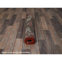Load image into Gallery viewer, 2&#39;x3&#39;10&quot; Crimson Red, Vintage Northwest Persian with Eagle Kazak Design, Cropped Thin, Zero Pile, Sides and Ends Professionally Secured, Hand Knotted, 100% Wool, Fragment, Mat, Oriental Rug FWR5868