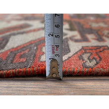 Load image into Gallery viewer, 2&#39;x3&#39;10&quot; Crimson Red, Vintage Northwest Persian with Eagle Kazak Design, Cropped Thin, Zero Pile, Sides and Ends Professionally Secured, Hand Knotted, 100% Wool, Fragment, Mat, Oriental Rug FWR5868