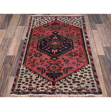 Load image into Gallery viewer, 2&#39;3&quot;x3&#39;7&quot; Rose Pink, Overdyed Vintage Persian Hamadan with Geometric Pattern, Small Animal Figurines, Hand Knotted, 100% Wool, Abrash, Sheared Low, Zero Pile, Sides and Ends Professionally Secured, Clean, Mat, Oriental Rug Sh979 FWR5874