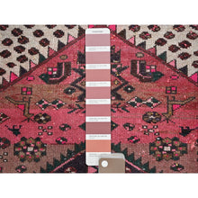 Load image into Gallery viewer, 2&#39;3&quot;x3&#39;7&quot; Rose Pink, Overdyed Vintage Persian Hamadan with Geometric Pattern, Small Animal Figurines, Hand Knotted, 100% Wool, Abrash, Sheared Low, Zero Pile, Sides and Ends Professionally Secured, Clean, Mat, Oriental Rug Sh979 FWR5874