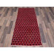 Load image into Gallery viewer, 2&#39;1&quot;x5&#39;1&quot; Ajax Red, Vintage Persian Tabriz with Repetitive and Intricate Boteh Design, Shaved Down, Zero Pile, Sides and Ends Professionally Secured, Clean, Hand Knotted, Pure Wool, Fragment, Short &amp; Narrow Runner, Oriental Rug FWR5886
