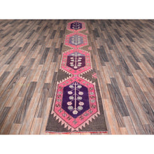 Load image into Gallery viewer, 2&#39;x11&#39; Rose Pink, Vintage Northwest Persian with Geometric Pattern, Cropped Thin, Zero Pile, Even Wear, Sides and Ends Professionally Secured, Clean, Hand Knotted, Pure Wool, Narrow Runner, Oriental Rug Sh984 FWR5904