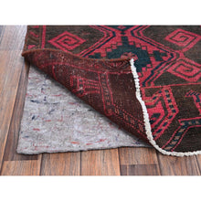 Load image into Gallery viewer, 2&#39;6&quot;x12&#39;4&quot; Rouge Pink, Overdyed Vintage Persian Hamadan with Geometric Pattern, Worn and Distressed, Hand Knotted, 100% Wool, Cropped Thin, Zero Pile, Sides and Ends Professionally Secured, Clean, Runner, Oriental Rug Sh985 FWR5910
