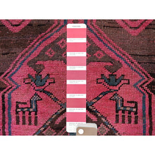 Load image into Gallery viewer, 2&#39;6&quot;x12&#39;4&quot; Rouge Pink, Overdyed Vintage Persian Hamadan with Geometric Pattern, Worn and Distressed, Hand Knotted, 100% Wool, Cropped Thin, Zero Pile, Sides and Ends Professionally Secured, Clean, Runner, Oriental Rug Sh985 FWR5910