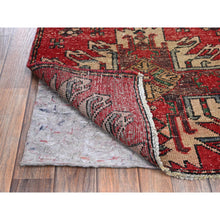 Load image into Gallery viewer, 2&#39;4&quot;x9&#39; Scarlet Red, Vintage Persian Karajeh With Geometric Medallions, Sheared Low, Zero Pile, Evenly Worn, Sides And Ends Professionally Secured, Clean, Hand Knotted, Pure Wool, Narrow Runner, Oriental Rug FWR5916