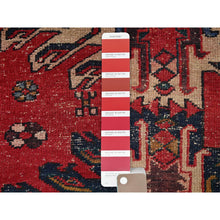 Load image into Gallery viewer, 2&#39;4&quot;x9&#39; Scarlet Red, Vintage Persian Karajeh With Geometric Medallions, Sheared Low, Zero Pile, Evenly Worn, Sides And Ends Professionally Secured, Clean, Hand Knotted, Pure Wool, Narrow Runner, Oriental Rug FWR5916