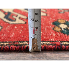 Load image into Gallery viewer, 2&#39;4&quot;x9&#39; Scarlet Red, Vintage Persian Karajeh With Geometric Medallions, Sheared Low, Zero Pile, Evenly Worn, Sides And Ends Professionally Secured, Clean, Hand Knotted, Pure Wool, Narrow Runner, Oriental Rug FWR5916