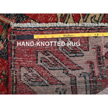 Load image into Gallery viewer, 2&#39;4&quot;x9&#39; Scarlet Red, Vintage Persian Karajeh With Geometric Medallions, Sheared Low, Zero Pile, Evenly Worn, Sides And Ends Professionally Secured, Clean, Hand Knotted, Pure Wool, Narrow Runner, Oriental Rug FWR5916