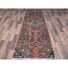 Load image into Gallery viewer, 2&#39;8&quot;x8&#39;3&quot; Blush Red, Vintage Persian Lilahan With Medallion Design, Sheared Low, Zero Pile, Evenly Worn, Sides And Ends Professionally Secured, Clean, Hand Knotted, Pure Wool, Fragment Runner, Oriental Rug FWR5928