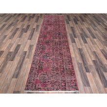 Load image into Gallery viewer, 2&#39;6&quot;x9&#39;3&quot; Rose Pink, Overdyed Vintage Persian Tabriz, Sheared Low, Zero Pile, Distressed And Worn, Sides And Ends Professionally Secured, Hand Knotted, Pure Wool, Fragment Runner, Oriental Rug FWR5934