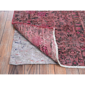 2'6"x9'3" Rose Pink, Overdyed Vintage Persian Tabriz, Sheared Low, Zero Pile, Distressed and Worn, Sides and Ends Professionally Secured, Hand Knotted, Pure Wool, Fragment Runner, Oriental Rug Sh989 FWR5934