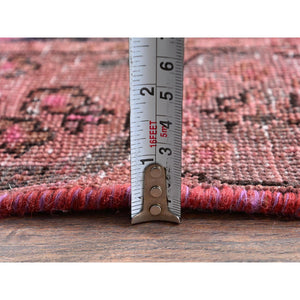 2'6"x9'3" Rose Pink, Overdyed Vintage Persian Tabriz, Sheared Low, Zero Pile, Distressed and Worn, Sides and Ends Professionally Secured, Hand Knotted, Pure Wool, Fragment Runner, Oriental Rug Sh989 FWR5934